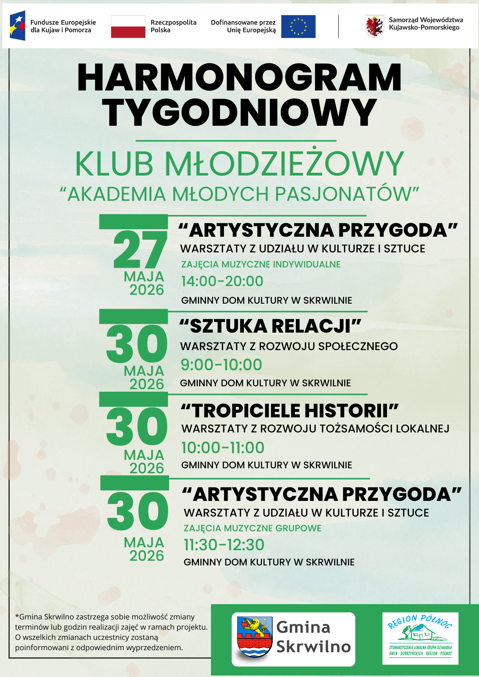 Harmonogram tygodniowy Klub młodzieżowy „Akademia Młodych Pasjonatów”